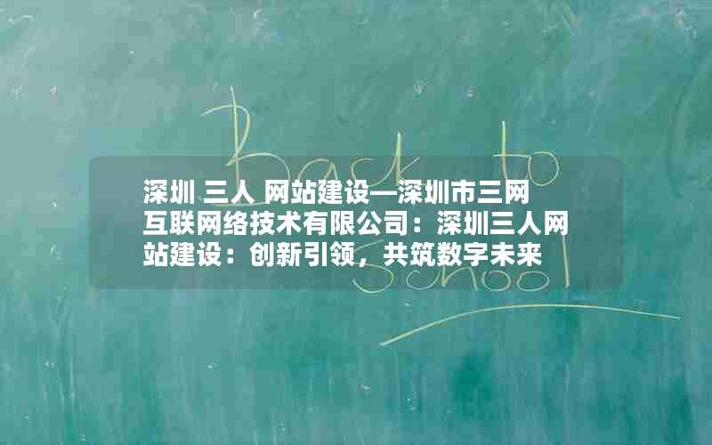 深圳 三人 网站建设—深圳市三网互联网络技术有限公司：深圳三人网站建设：创新引领，共筑数字未来