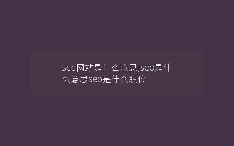 seo网站是什么意思;seo是什么意思seo是什么职位