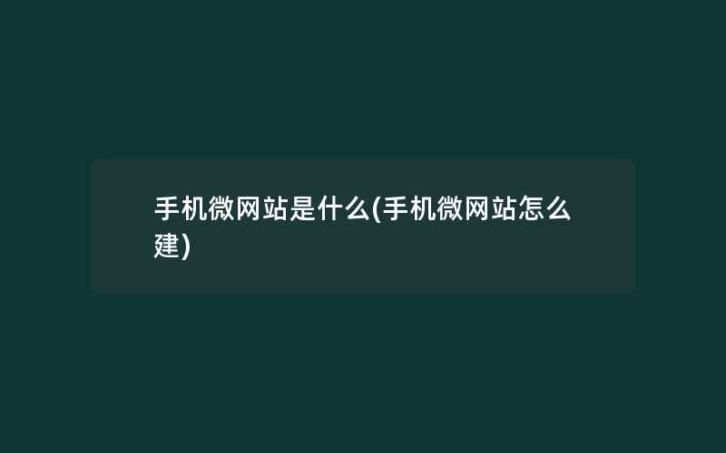 手机微网站是什么(手机微网站怎么建)