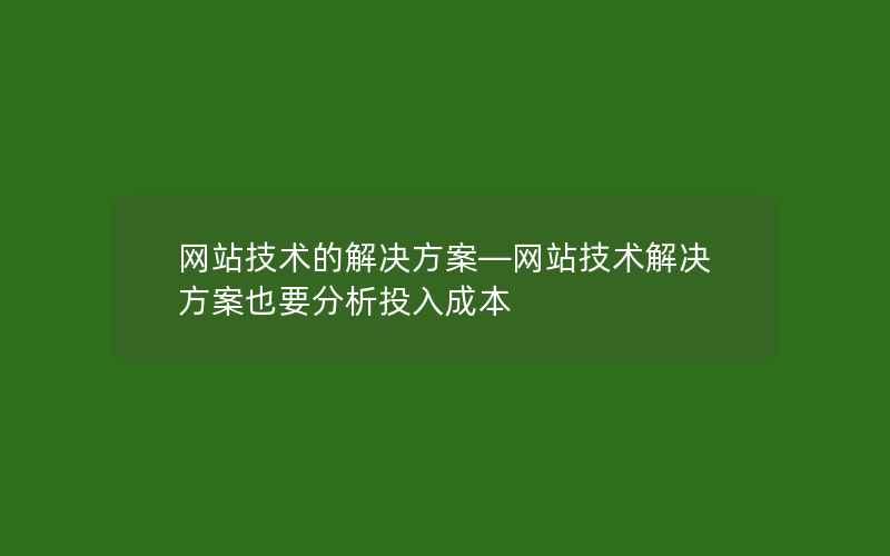 网站技术的解决方案—网站技术解决方案也要分析投入成本