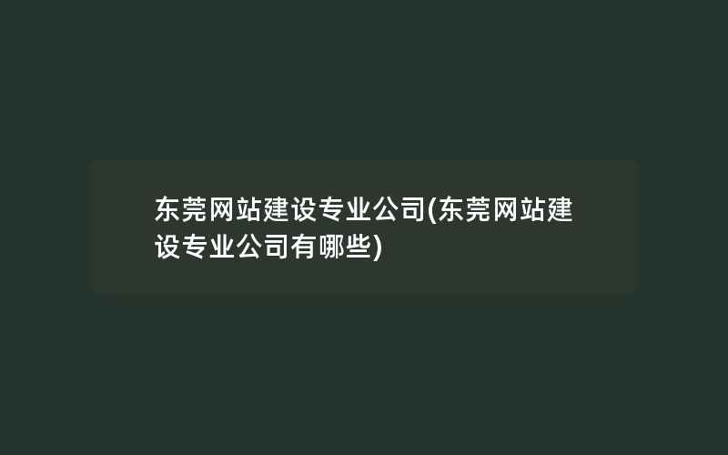 东莞网站建设专业公司(东莞网站建设专业公司有哪些)