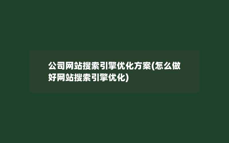 公司网站搜索引擎优化方案(怎么做好网站搜索引擎优化)