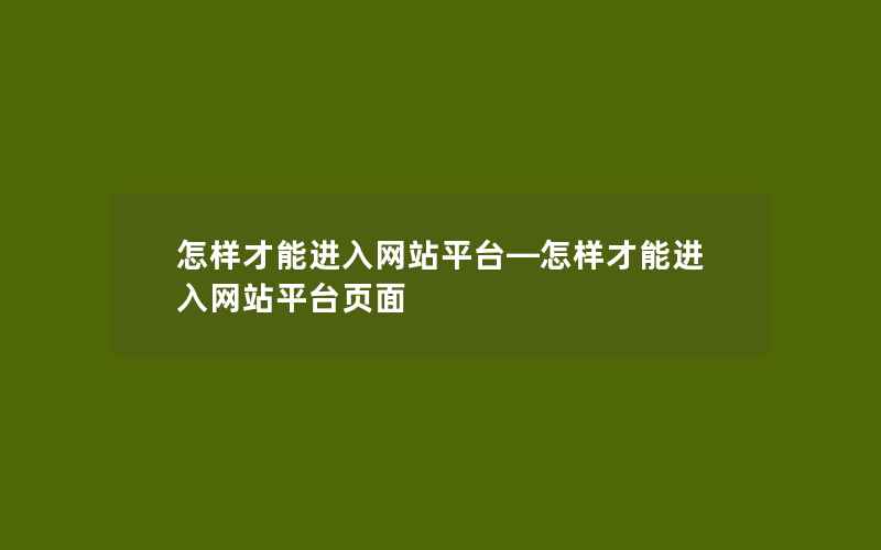 怎样才能进入网站平台—怎样才能进入网站平台页面