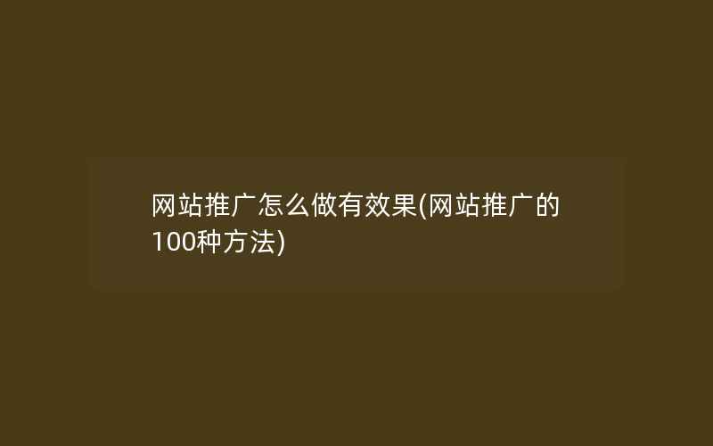 网站推广怎么做有效果(网站推广的100种方法)