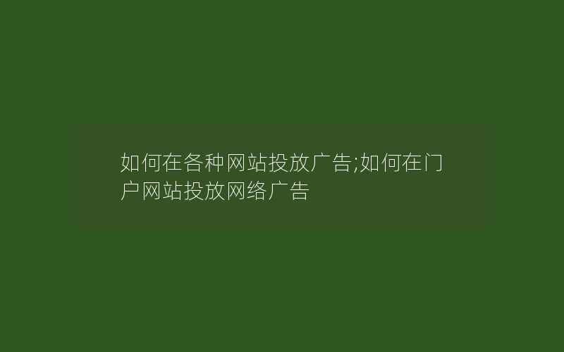 如何在各种网站投放广告;如何在门户网站投放网络广告