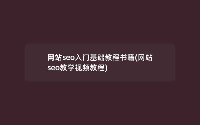 网站seo入门基础教程书籍(网站seo教学视频教程)