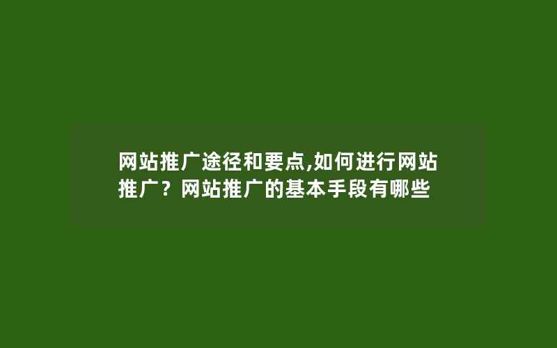 网站推广途径和要点,如何进行网站推广？网站推广的基本手段有哪些