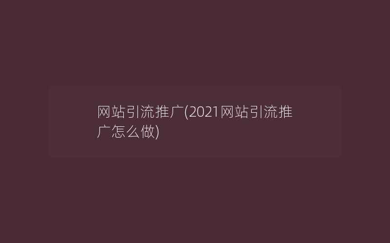 网站引流推广(2021网站引流推广怎么做)