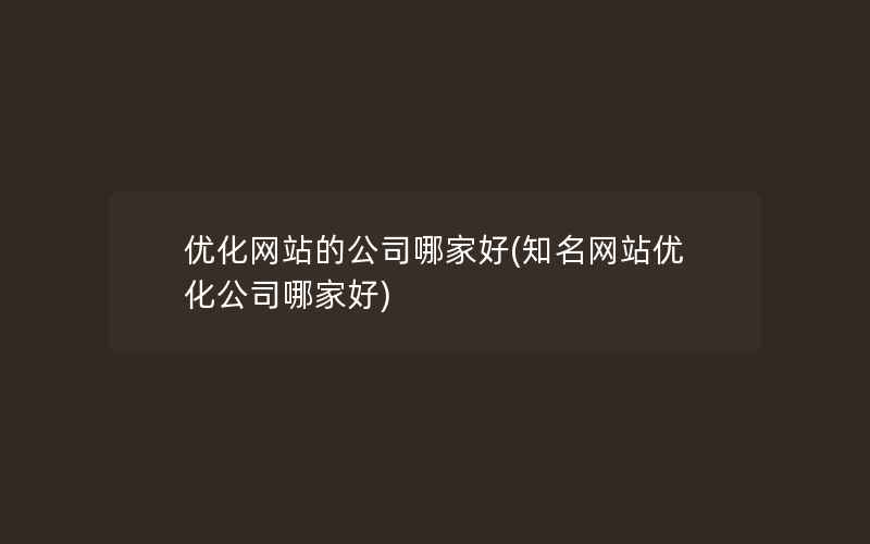 优化网站的公司哪家好(知名网站优化公司哪家好)