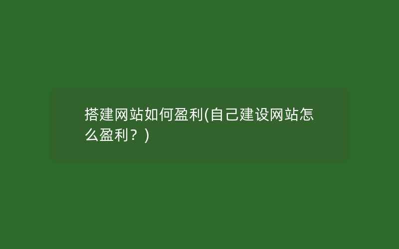 搭建网站如何盈利(自己建设网站怎么盈利？)