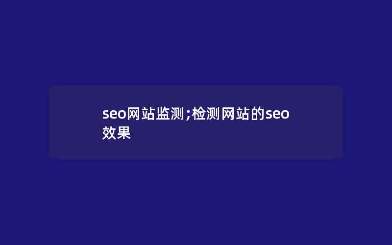 seo网站监测;检测网站的seo效果