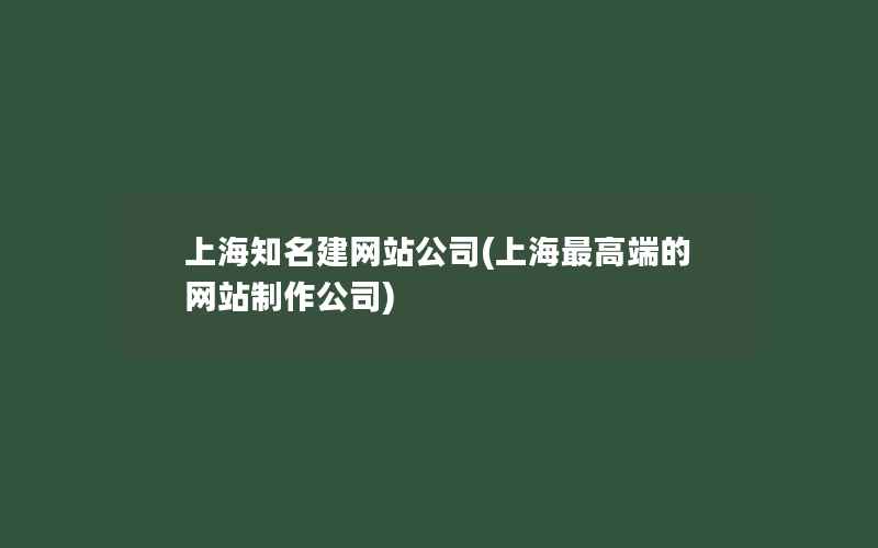 上海知名建网站公司(上海最高端的网站制作公司)