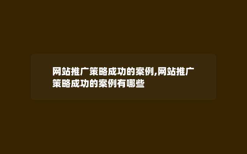 网站推广策略成功的案例,网站推广策略成功的案例有哪些