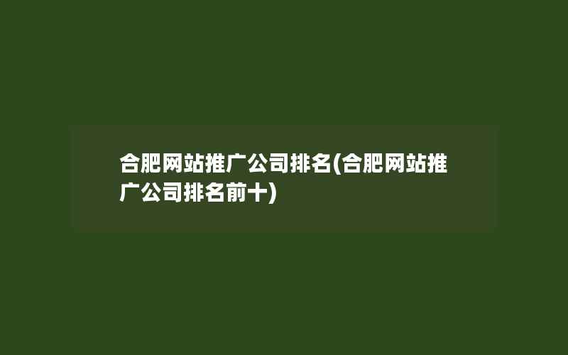 合肥网站推广公司排名(合肥网站推广公司排名前十)