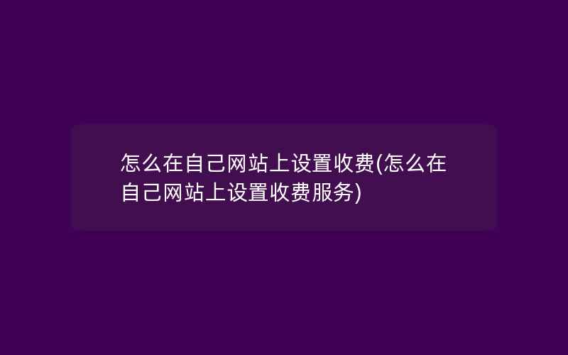 怎么在自己网站上设置收费(怎么在自己网站上设置收费服务)