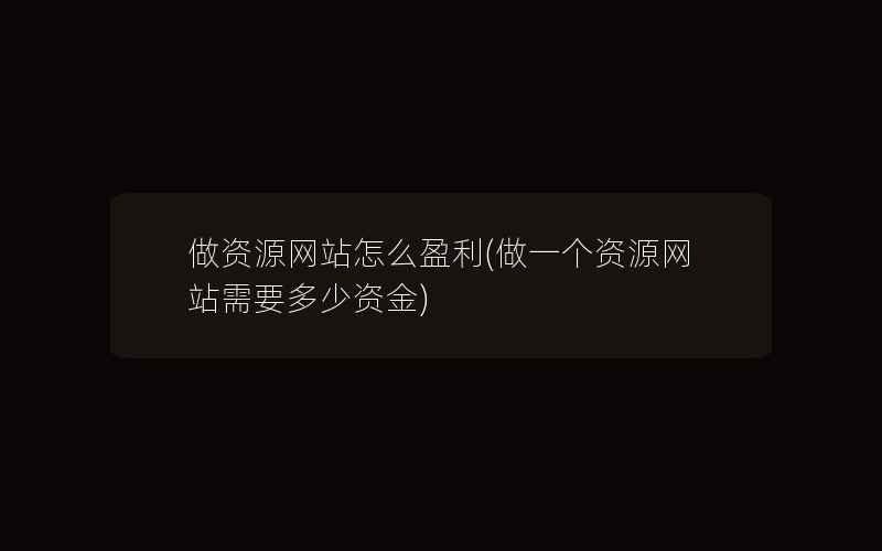 做资源网站怎么盈利(做一个资源网站需要多少资金)