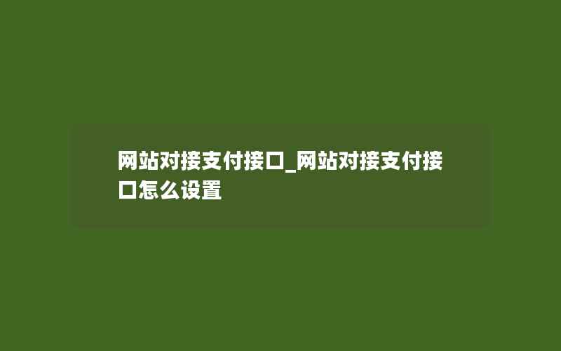 网站对接支付接口_网站对接支付接口怎么设置