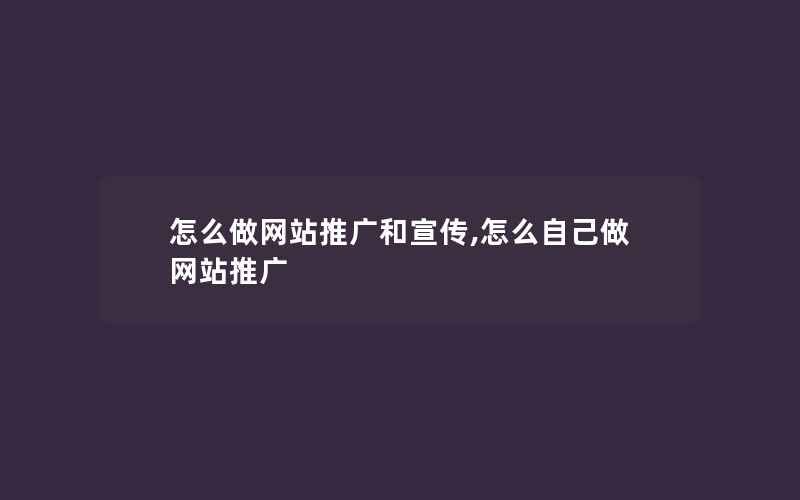 怎么做网站推广和宣传,怎么自己做网站推广